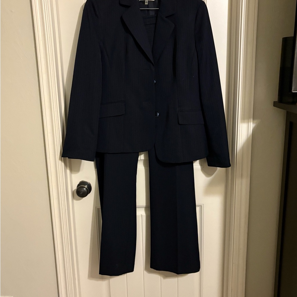 Kasper Classic Navy Blue Pinstripe Pantsuit